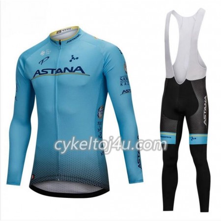 Cykeltrøje Langærmet + Bib Cykelbukser 2018 Astana Pro Team N001
